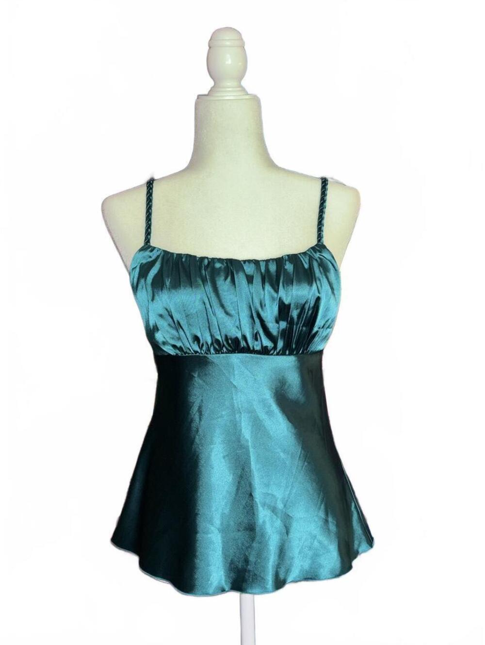 Vintage A. Byer teal satin cami top with rope like straps
